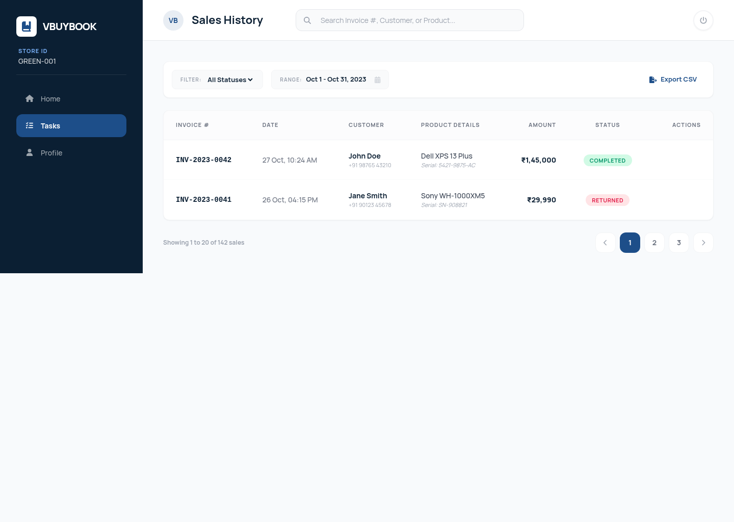 VBuyBook view sales list